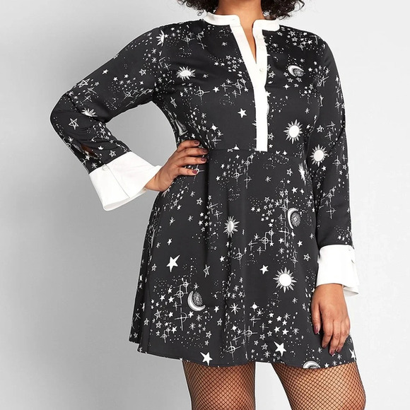 Modcloth "Black Celestial Retro Romance" A-Line Dress - Picture 2 of 5